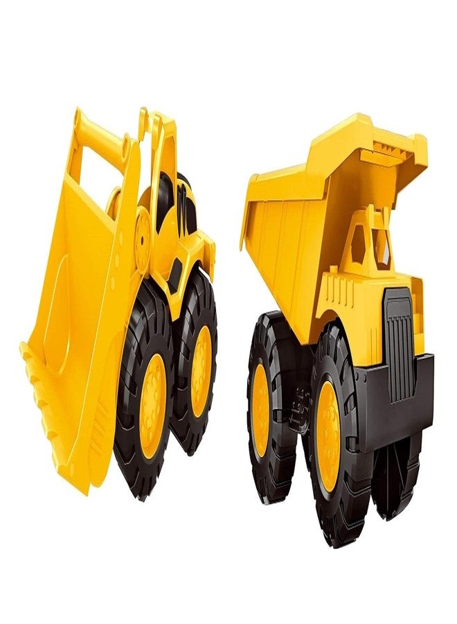 Globular Dumper Bulldozer 2 Piece Combo Vehicle Construction Engineering Truck Toy for Kids, Unbreakable Push and Go Truck for Kids Pull Back (23 x 16 CM Medium) Pack of 2 - Image 1